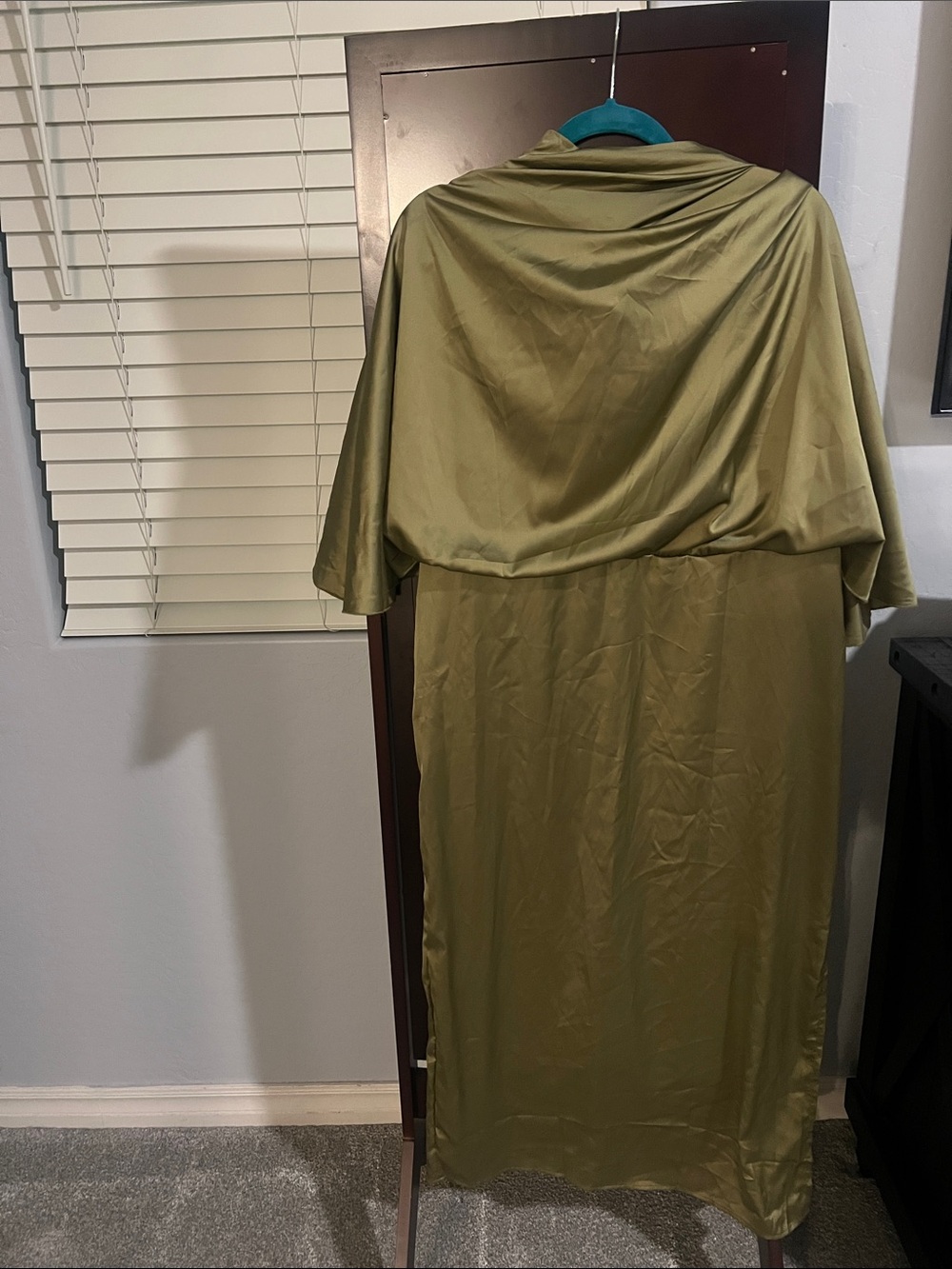 Satin Olive Green Draped Maxi Dress - Women's Elegant Evening Gown